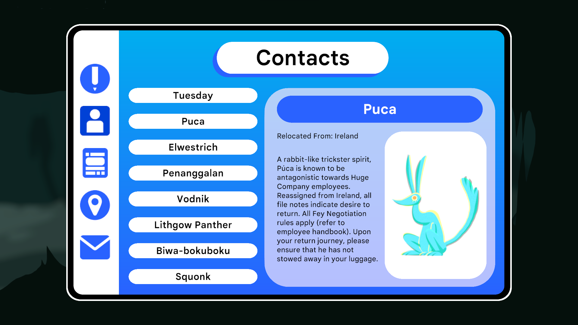 Screenshot of a contacts page in Reject Island
